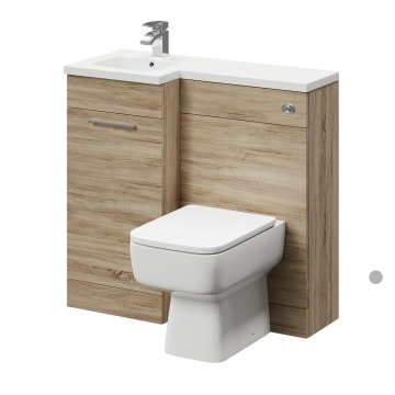 Napoli Combination Bordalino Oak 900mm Vanity Unit Toilet Suite with Left Hand L Shaped 1 Tap Hole Basin and Single Door with Polished Chrome Handle