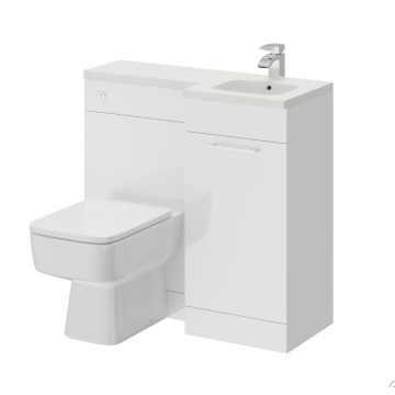 Napoli Combination Gloss White 900mm Vanity Unit Toilet Suite with Right Hand L Shaped 1 Tap Hole Basin and Single Door with Polished Chrome Handle