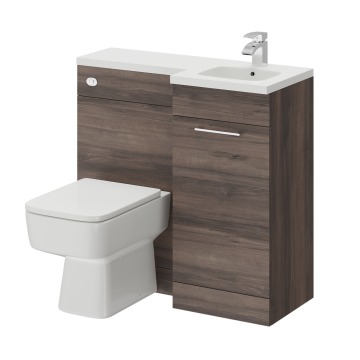 Napoli Combination Walnut 900mm Right Hand L Shaped 1 Door Vanity Unit Toilet Suite