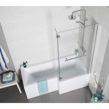 Right Hand Contemporary Square L-Shape 1700mm Shower Bath Inc Bath Screen