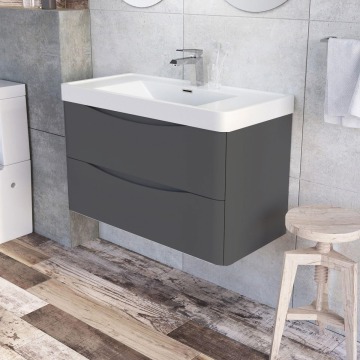 Motiv 900mm Wall Mounted Dark Grey Basin Vanity Unit Gloss