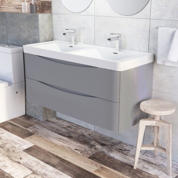 Motiv 1200mm Wall Mounted Grey Gloss Double Basin Vanity Unit