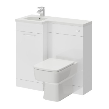 Napoli Combination Gloss White 900mm Vanity Unit Toilet Suite with Left Hand L Shaped 1 Tap Hole Basin and Single Door with Polished Chrome Handle