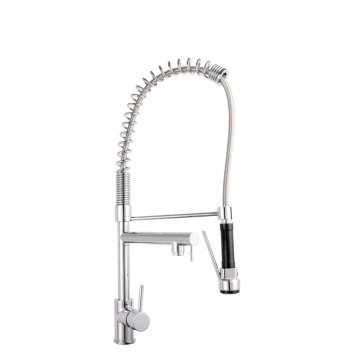Nuie Polished Chrome Tall Side Action Pull Out Rinser Kitchen Sink Taps KC311T Front View  Nuie Polished Chrome Tall Side Action Pull Out Rinser Kitch